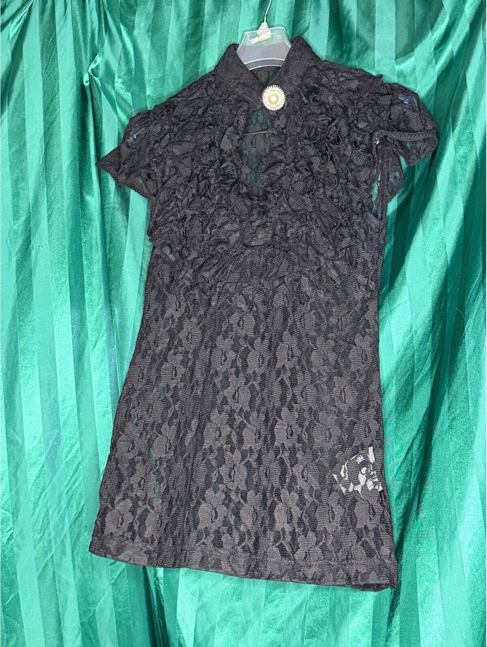 Road Kill New Orleans Black Lace Top High Neck Skull Button Size Medium M Goth